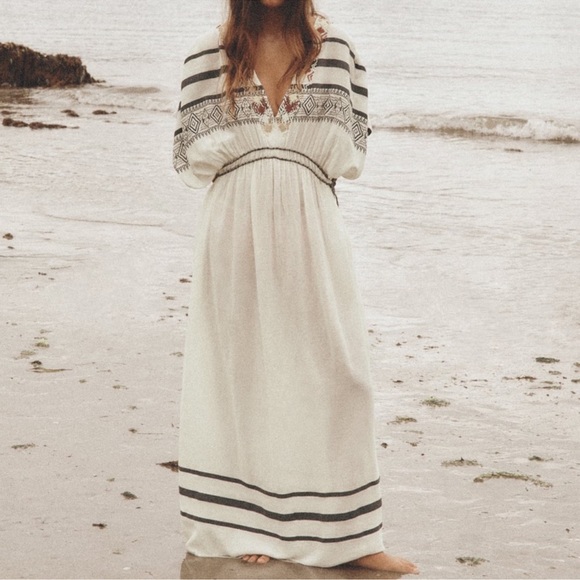 Zara boho embroidered beaded kaftan dress Size XS/S NWT - Picture 1 of 6